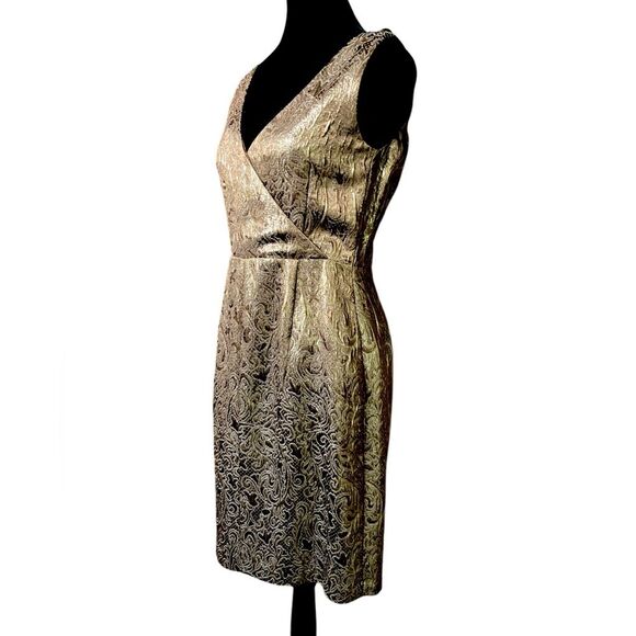 RALPH LAUREN DRESS WOMEN'S SIZE 6 BRONZE BROCADE SLEEVELESS SHEATH - Picture 2 of 7
